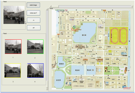 面向移动终端的地标搜索和导航系统“Where am I”(演示中地图为天津大学校园图)